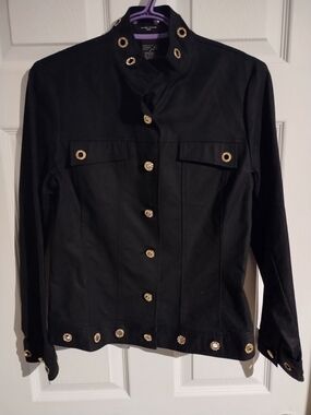 Simon Chang Black Utility Jacket with Gold Buttons